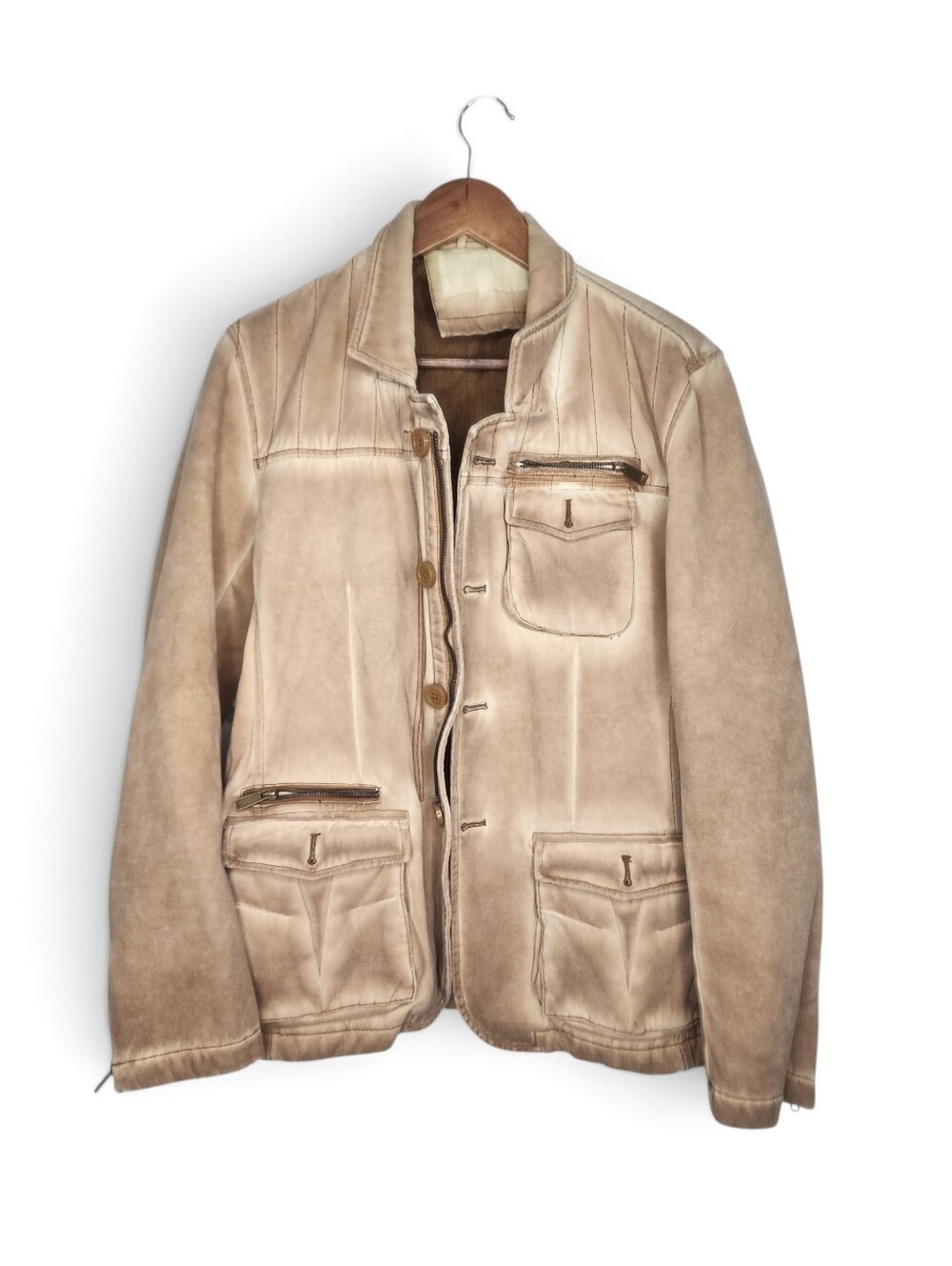 Film Costume Tan Front Zip Heavily Distressed Jacket Size 38 Fake Blood on Back